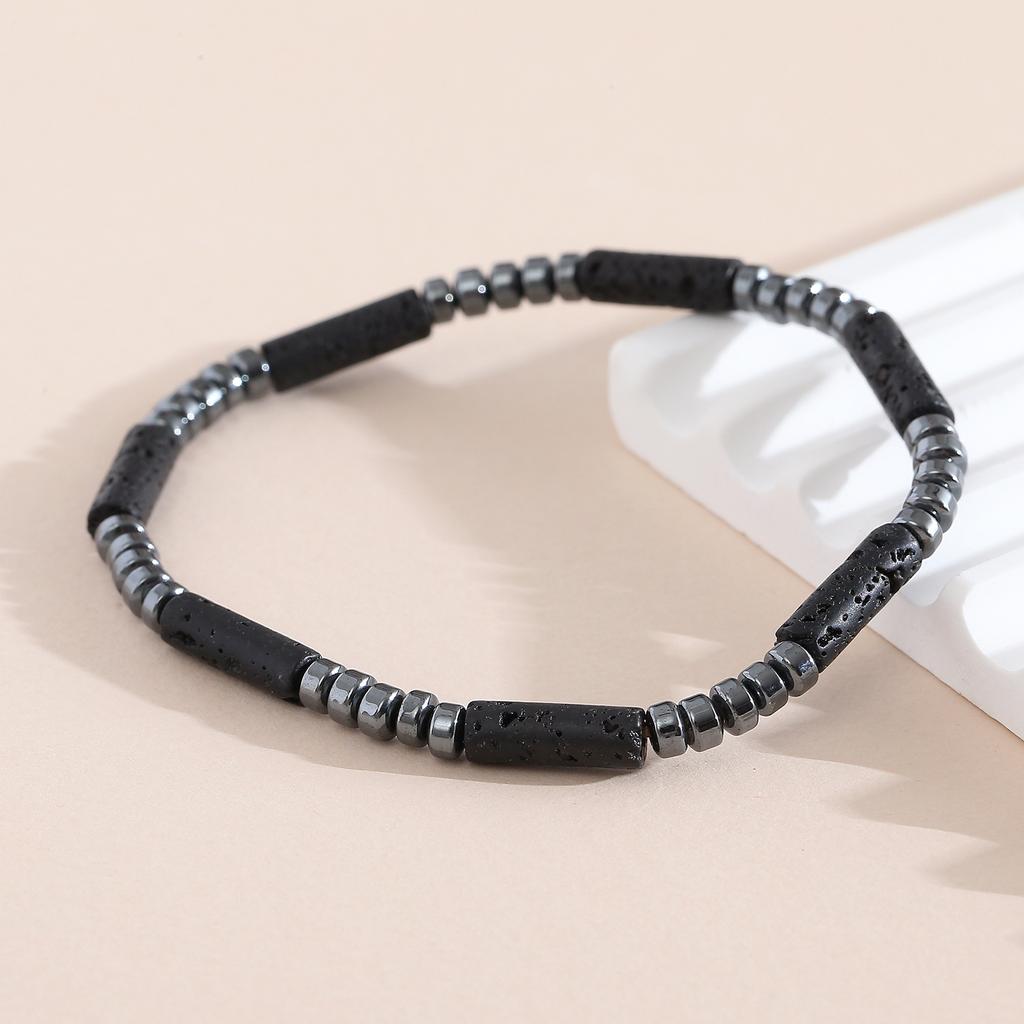 Unisex Hematite Bracelet Irregular Emperor Stone Beaded Jewelry Handmade Elastic Minimalist Energy Gift for Men Women