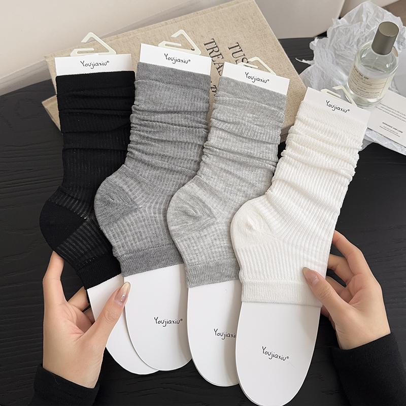 Summer Light And Breathable Half-Foot Socks, Girls' Gray Miu Ballet Style Stacking Foot-Stepping Flip-Flop Socks
