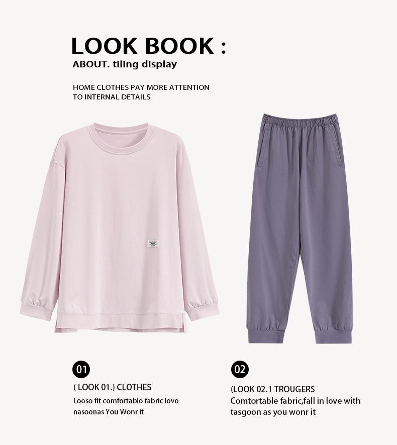 2025 Women's 100% Cotton Pajamas, Round Neck Long Sleeve Pullover, Casual Autumn/Spring Homewear Set