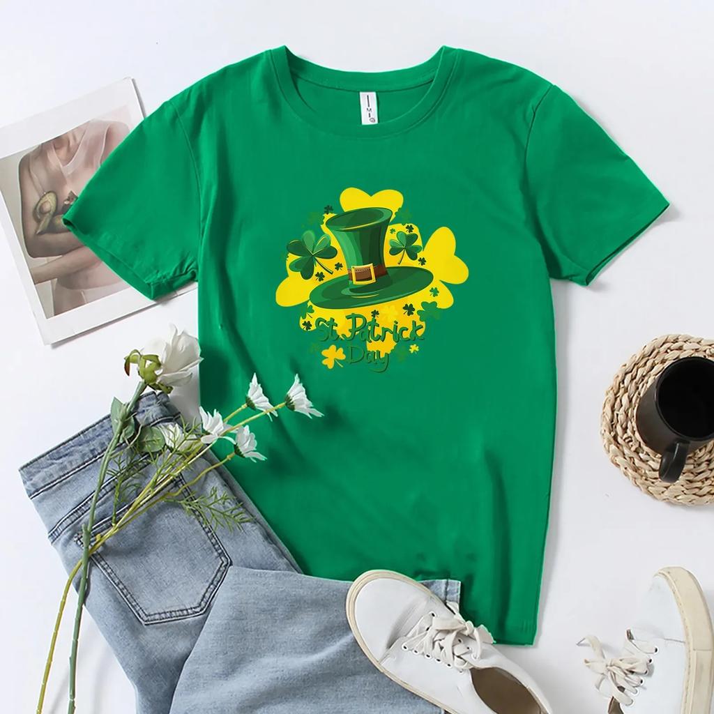Lucky St. Patrick's Day Woman T-shirt Summer Short Sleeve Tee Casual Green Tshirt Woman Top