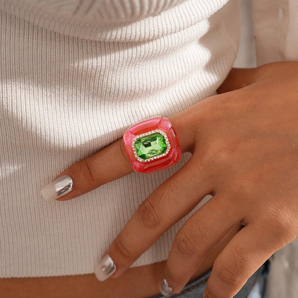 Y2K Classic Acrylic Resin Ring Candy Color Big Dome Plain Ring Hand Ornaments Geometric Ring  Women