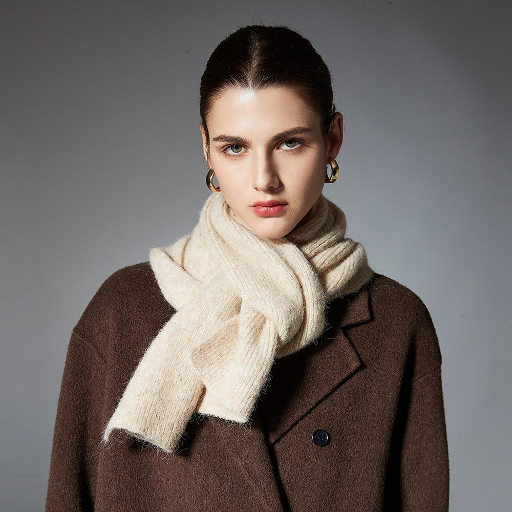 Women Knitted Solid Color Scarf Soft Warm Thick Knit Neck Wrap Classic Plain Scarves for Autumn Winter Coat Matching Daily Wear