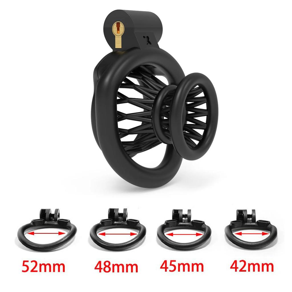 Male Chastity Lock Anti-Cheating Cock Cage with 4 Rings for A Belt of Fidelity Feminization Negative Inverted Chastity Sex Toy