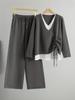 Women's Trendy Two-Piece Set: Drawstring Fake Two-Piece Sweater & Wide-Leg Pants - Long-Sleeved Knitwear for Spring & Autumn