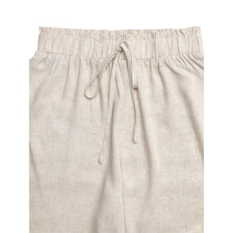 Women Casual Solid Color High Waist Drawstring Wide Leg Straight Long Pants
