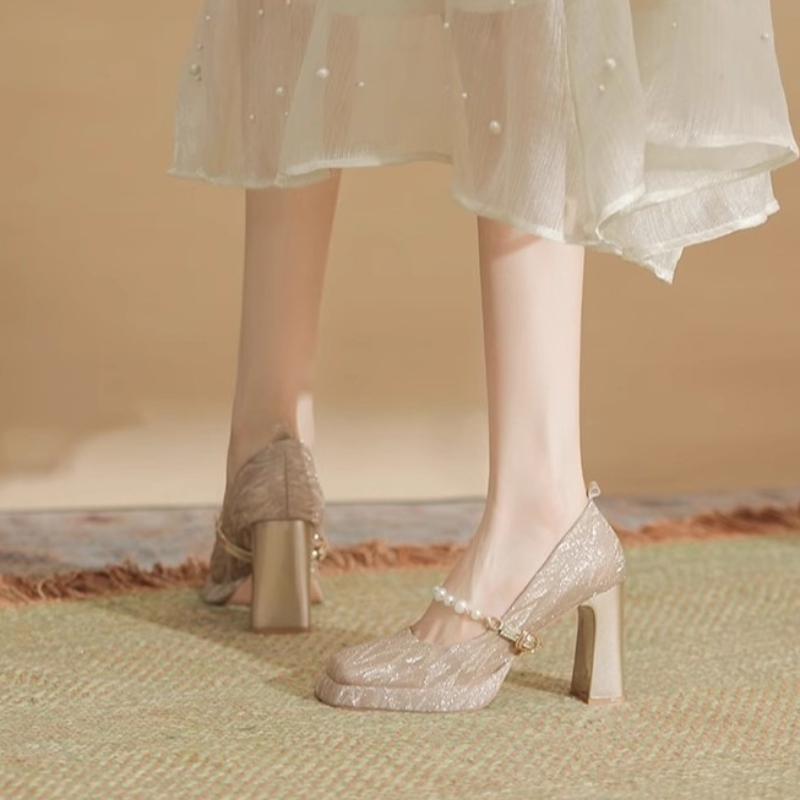 Fashion French Sexy High Heels Women 2025 Summer New Fashion One-Word Buckle Platform High Heels Wedding Banquet Temperament Women Shoes