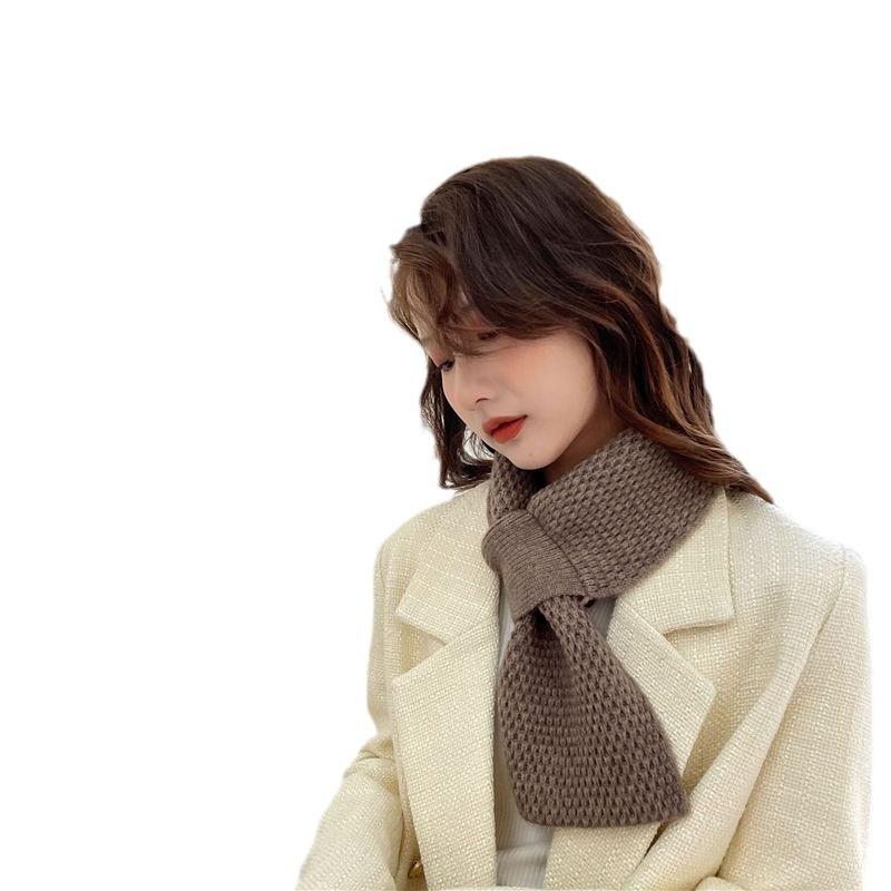 New Style Lazy Small Scarf Cross Scarf for Women Knitted Korean Version Versatile Warm Solid Color Autumn and Winter Small Scarf