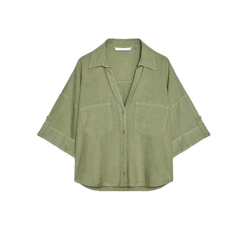 

Летний Новый Продукт Женская Одежда Минималистичный Стиль Наклейки Карманная Отделка Льняная Смесь Лацкан Короткая Повседневная Рубашка 2187813 Shallow khaki L