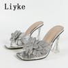 Fashion Liyke Strange Style Clear High Heels Transparent Slippers For Women Street Sexy Rhinestone Square Toe Party Dress Shoes Sandals