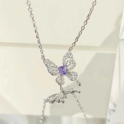 Butterfly Necklace Women's Niche Exquisite Temperament High-grade Purple Love Zircon Pendant Item Jewelry