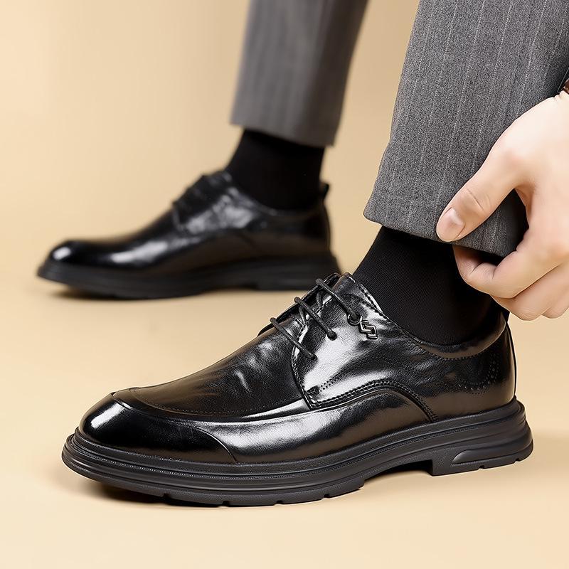 New Men's Business Leather Shoes Commuting Big Head Platform Men's Shoes Casual Single Shoes Men's Formal Work Office Wedding Shoes