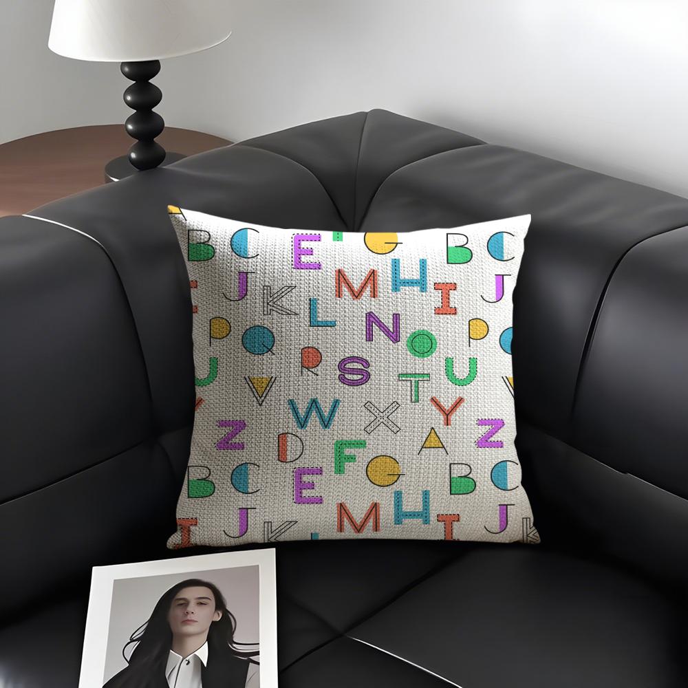 English Letters Fashion Cushion Cover Natural Linen Organic Fabric Double-Sided Printing Sofa Home Decor Gift Pillow Case