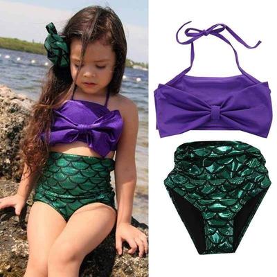 USA Toddler Baby Girl Mermaid Bowknot Bikini Swimwear Swimsuit Swimming Costume
