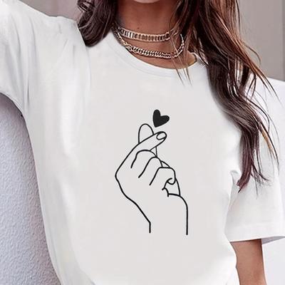 90s Finger Tshirt Heart Print T-Shirt Short Sleeve Crew Neck Casual Top for Summer Spring Women's Clothing Top Tee
