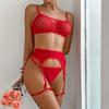 3-Piece Sexy Bandage Exotic Sets Mesh Transparent Kit Garter Solid Color Bra + Panty Set Straps Lingerie Fancy Underwear