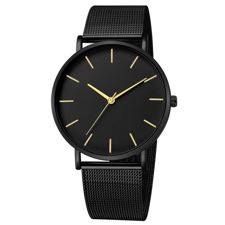 Pure Black Mesh Band Quartz Watch for Men, Women, and Students - Large Dial Casual Design