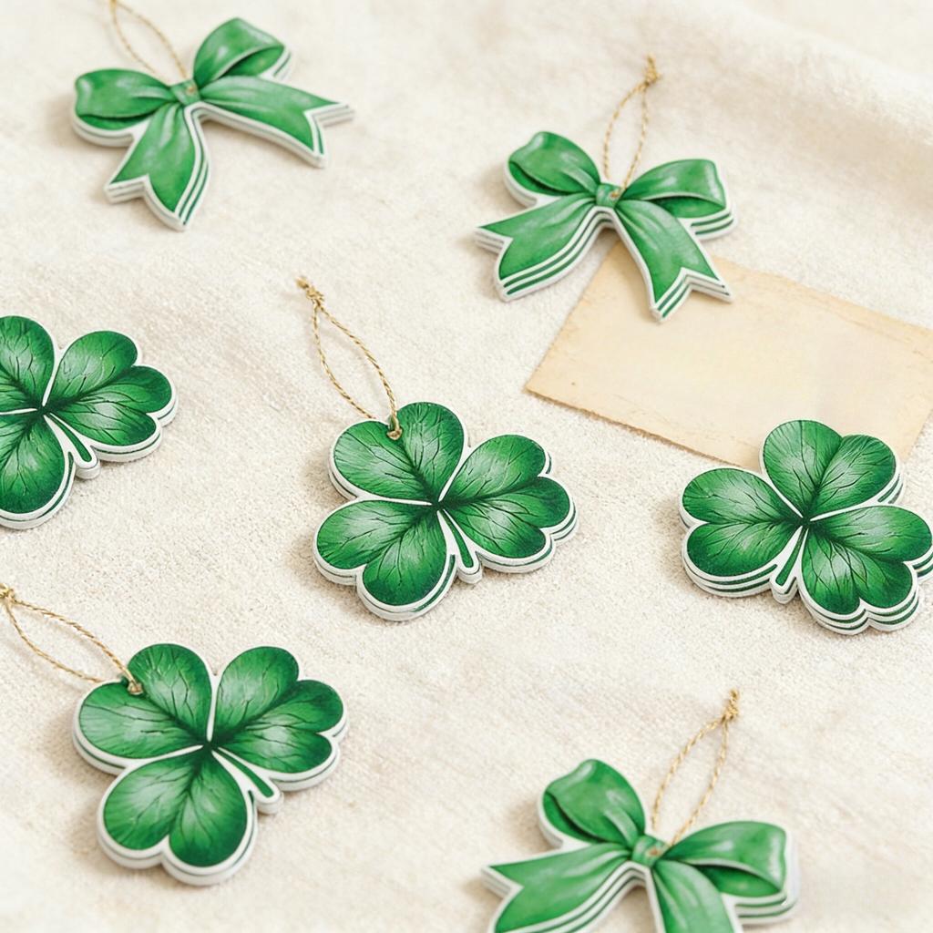 18pcs St. Patrick's Day Hanging, Green Clover, Bow, Irish Festival Gift Label, Office, Garden, Home Decoration, Party Decoration