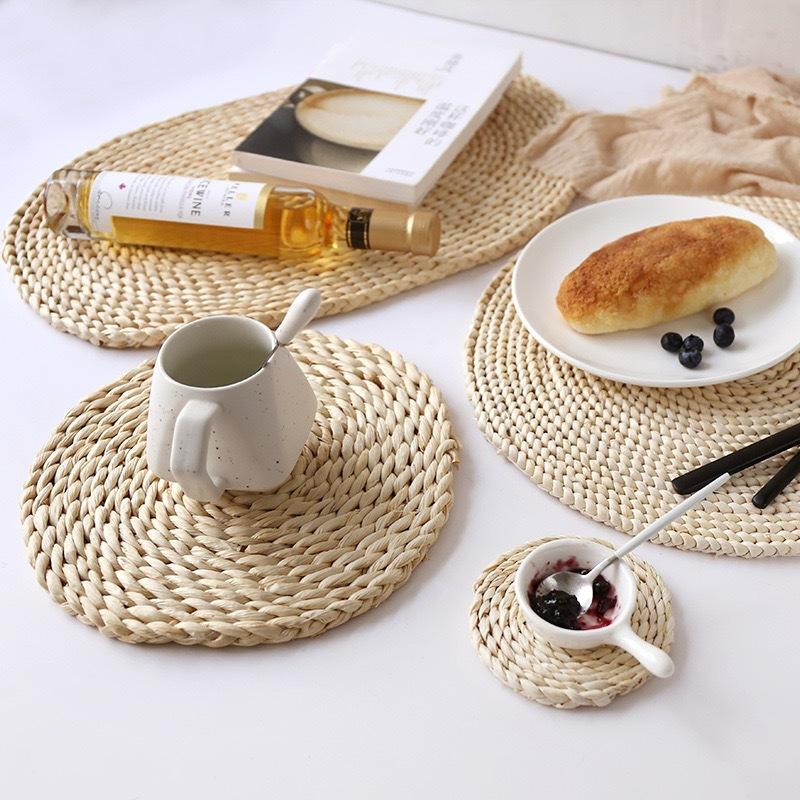 Rattan Straw Placemats Wicker Cup Coasters Pad Dining Table Mat Heat Insulation Pot Holder Kitchen Accessories Drink Coaster
