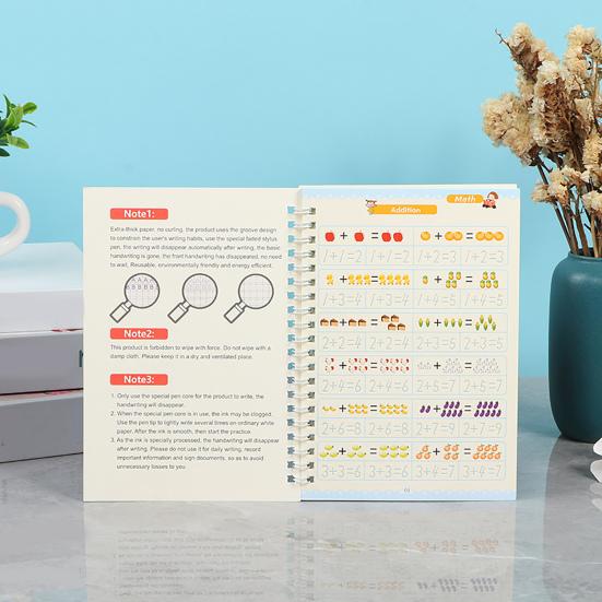 1 Set Calligraphy Practice Copybook Reusable Kids Hand Writing Practice Book Grooved Disappearing Ink Alphabet Math Preschool with Pencil