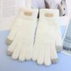 Hairy gloves female winter cute color matching plush knitted wool five fingers plush thickened cycling warm