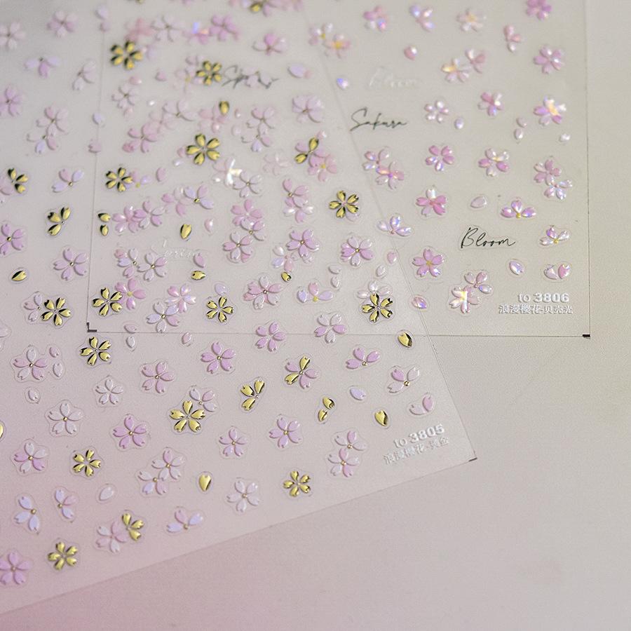 1pcs 5D Bronzing Shininy Pink Sakura Nail Art Stickers Flower Self-Adhesive Nail Decorations Decals Accessories