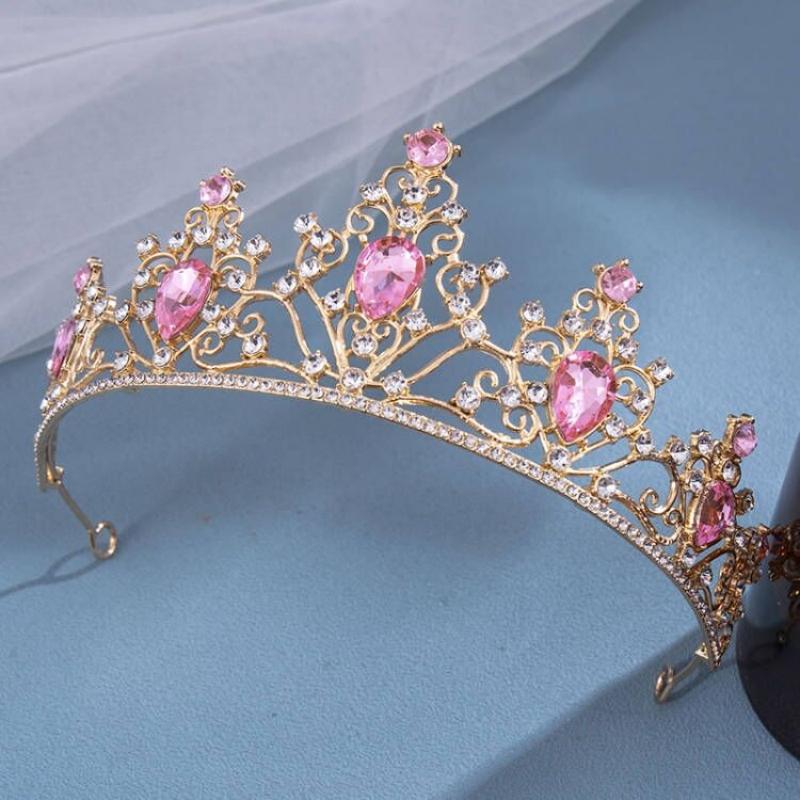 Diademi e Corone di Cristallo Rosa Diadema Corona Strass per Ballo di Fine Anno per Donne Accessori Capelli Sposa Matrimonio Gioielli Corona Tiara Regalo