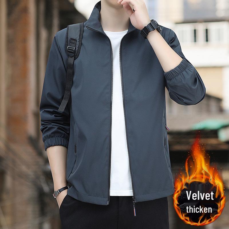 Men's High-End Thickened Stand-Up Collar Windbreaker for Autumn and Winter