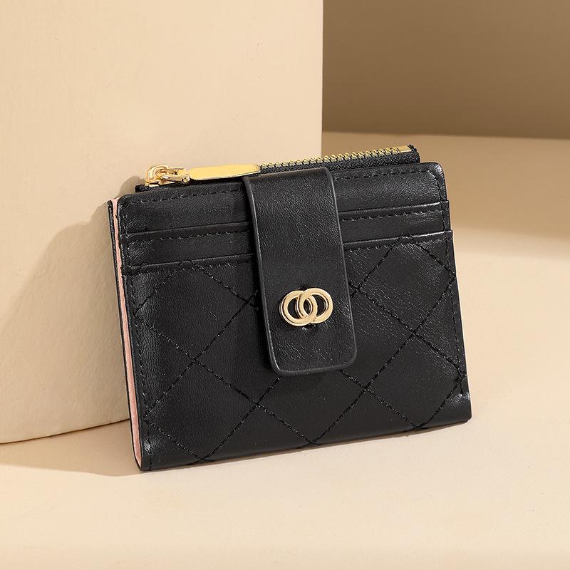 Korean Style Men's Diamond Lattice Zipper Wallet with Multi-Card Slots