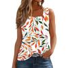 Damen Plissiertes Quadratischer Ausschnitt Ärmellos Tank Top Blumenmuster T-Shirt