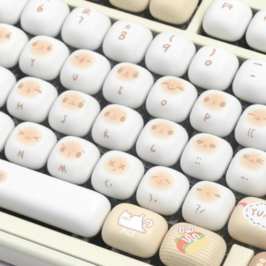 PBT Cute Keycaps, Beige MOG Profile Keycap Set, 139-Key Round Custom Keycaps for MX Cherry Mechanical Keyboards 60, 75, 100% (White)