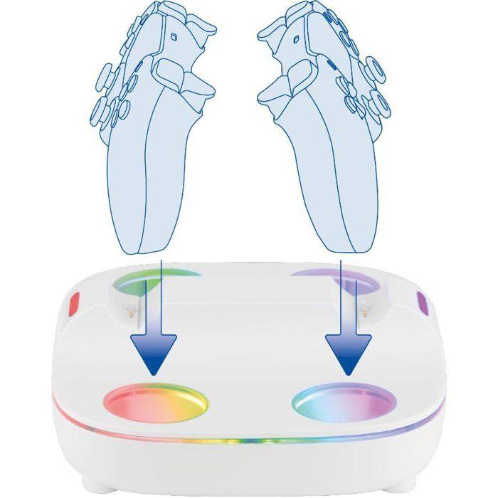 Station de rechargement pour 2 manettes DualSense - PS5 - Konix - Charge rapide - Connecteurs magnétiques - Blanc