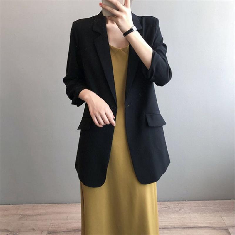 Chiffon Suit Coat Female's Summer Korean Loose White Thin Long Blazers Jacket Solid Color Sunscreen Shirt Female Blazer
