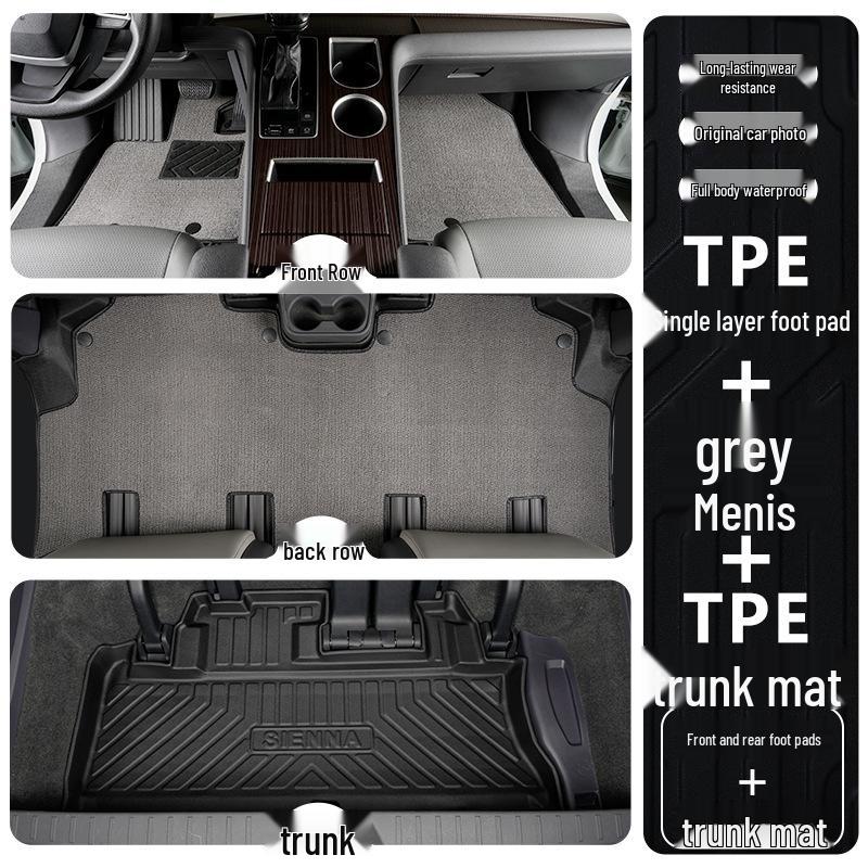 Toyota Sienna TPE Floor Mats for 7-Seater Models (2021-2025), Front Two Rows, Full Coverage.