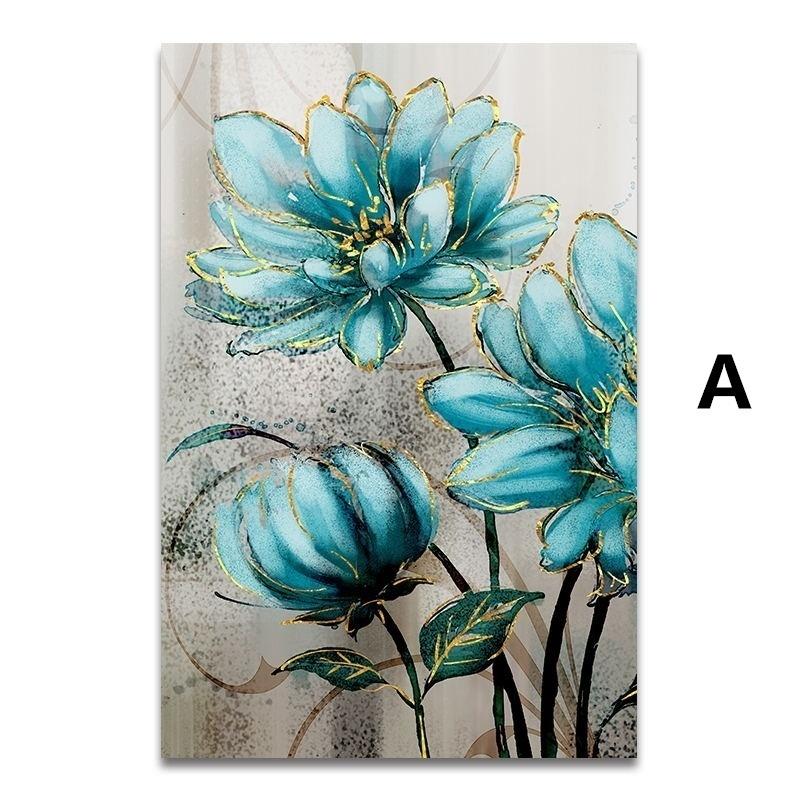 

Синие цветы Золотое кружево благородный декоративный постер пейзаж картина маслом холст художественная печать 21*30cm No Frame