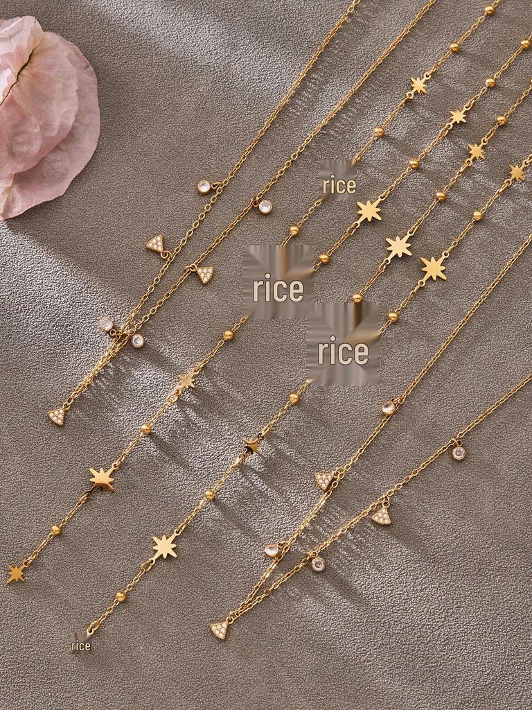 New Zirconia Hexagram Y-Layer Necklace & Bracelet Set - Stainless Steel Luxury European & American Fashion Jewelry