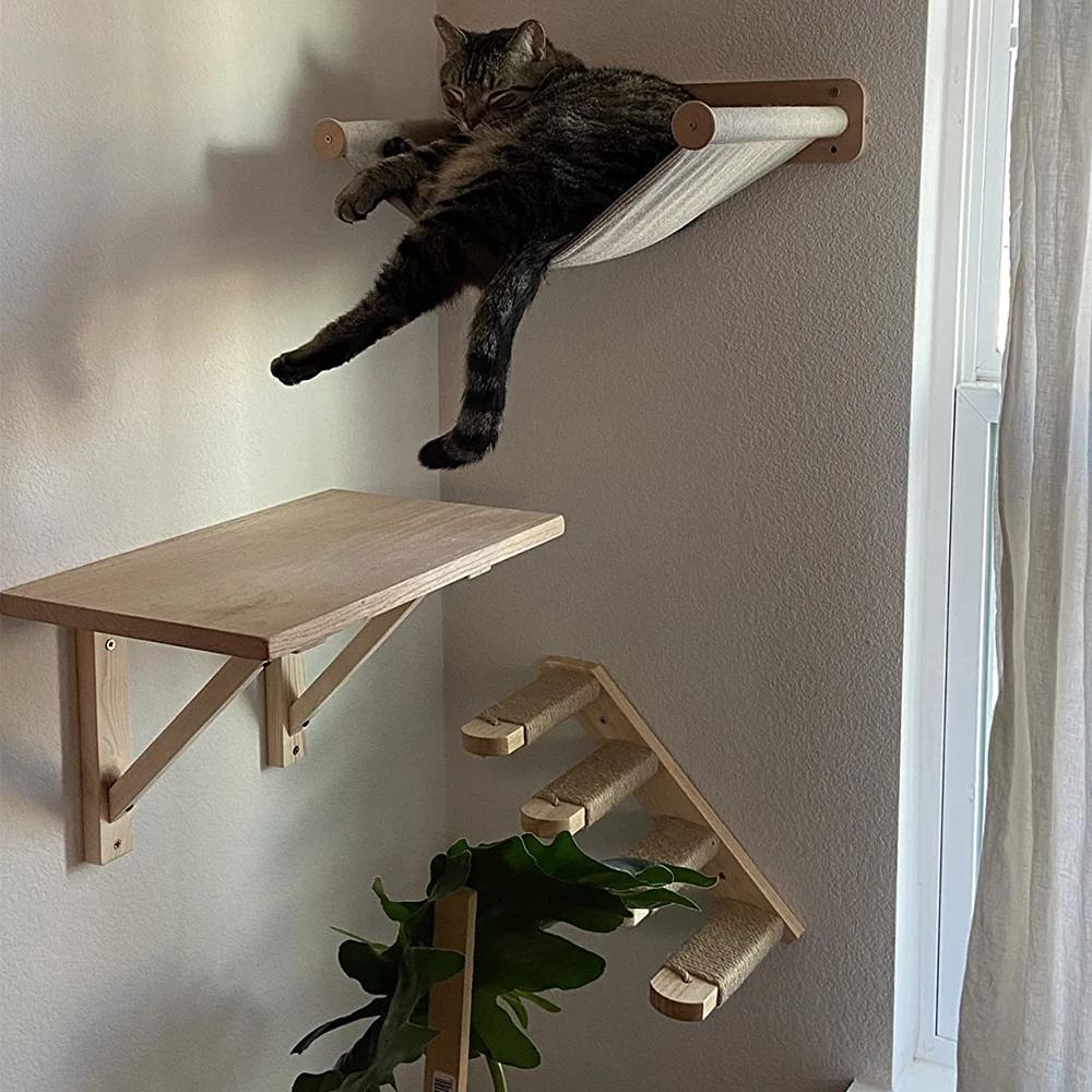 Cat Wall Mounted Furniture Climbing Stairs Jumping Platforms with Stairs Cat Bridge Nest Hammocks for Resting and Climbing