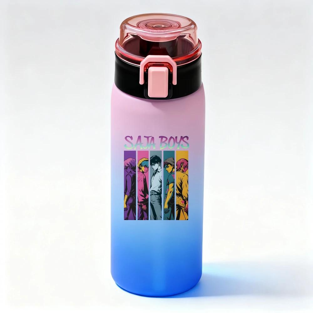 KPop Demon Hunters Gradient Water Bottles High-capacity Drinking Straw Cup Portable Girl Outdoor Office School 500ml Kid Friendly Entertaining Fun