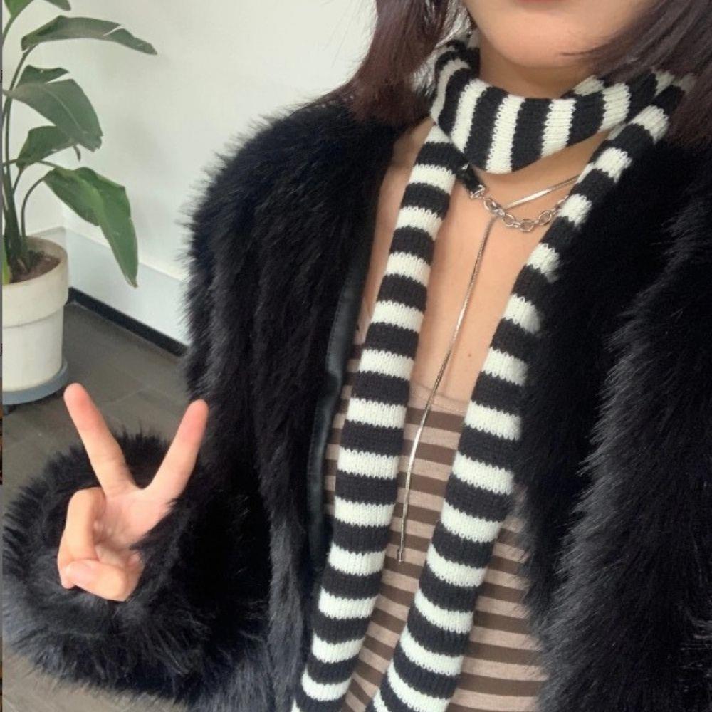 Punk Harajuku Gestreifter Strickschal Modedesigner Winterschal Frau Dekorativ Warme Halstücher Halstuch