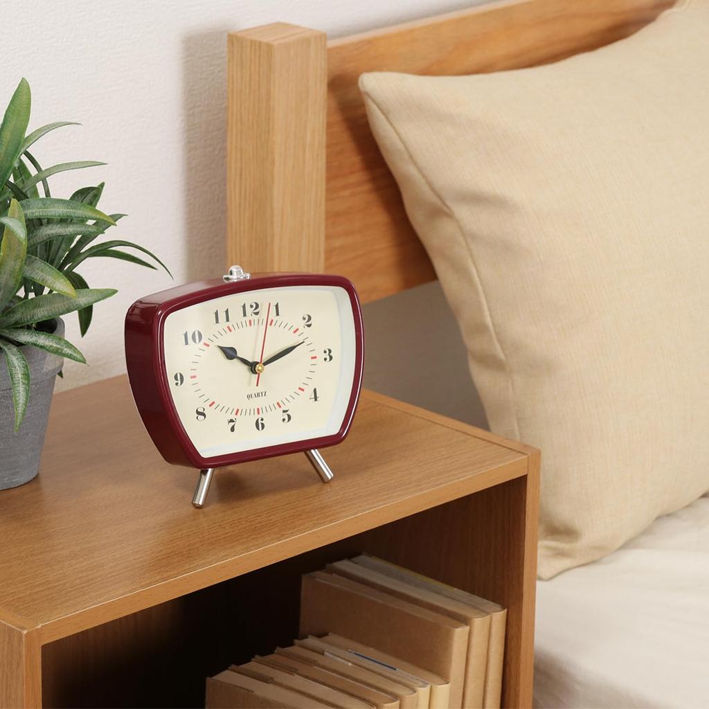 Fujiboeki Retro Table Clock 14.6×6.6×14.1cm Red Alarm Silent Sweep Movement