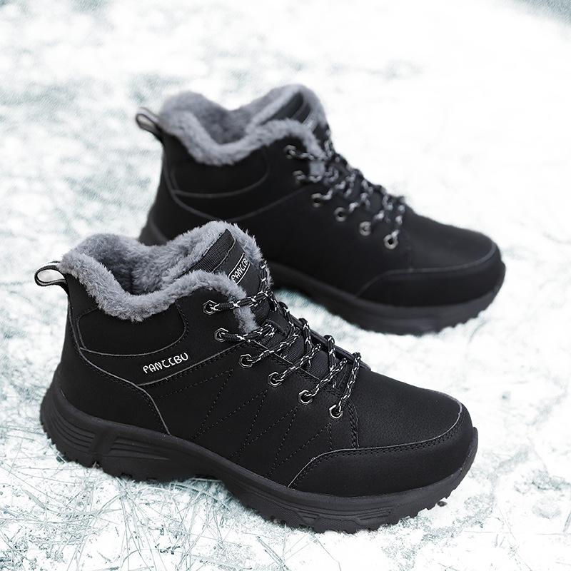 Men's Winter Sports Outdoor Snow Boots Fleece Thermal Cotton Shoes Windproof Lace-up Wear-resistant Outdoor Hiking Shoes Men