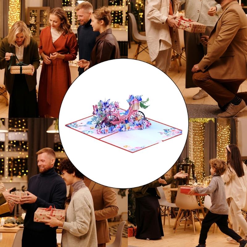 Creative Flower Butterfly Bicycles Popup Greeting Card 3D Handmade Paper Surprise Card for Birthdays and Weddings