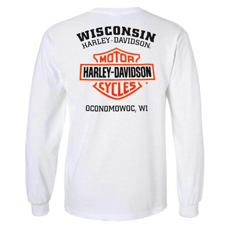 Zcela nový nejnovější model pánského trička s dlouhým rukávem Harley-Davidson, Šedá Bílá Černá barevné bloky s potiskem loga, Kulatý výstřih, úzký střih, Moto styl