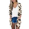 Women's Fashion Loose Casual Pocket Printed Cardigan Seven Sleeve Jacket Top