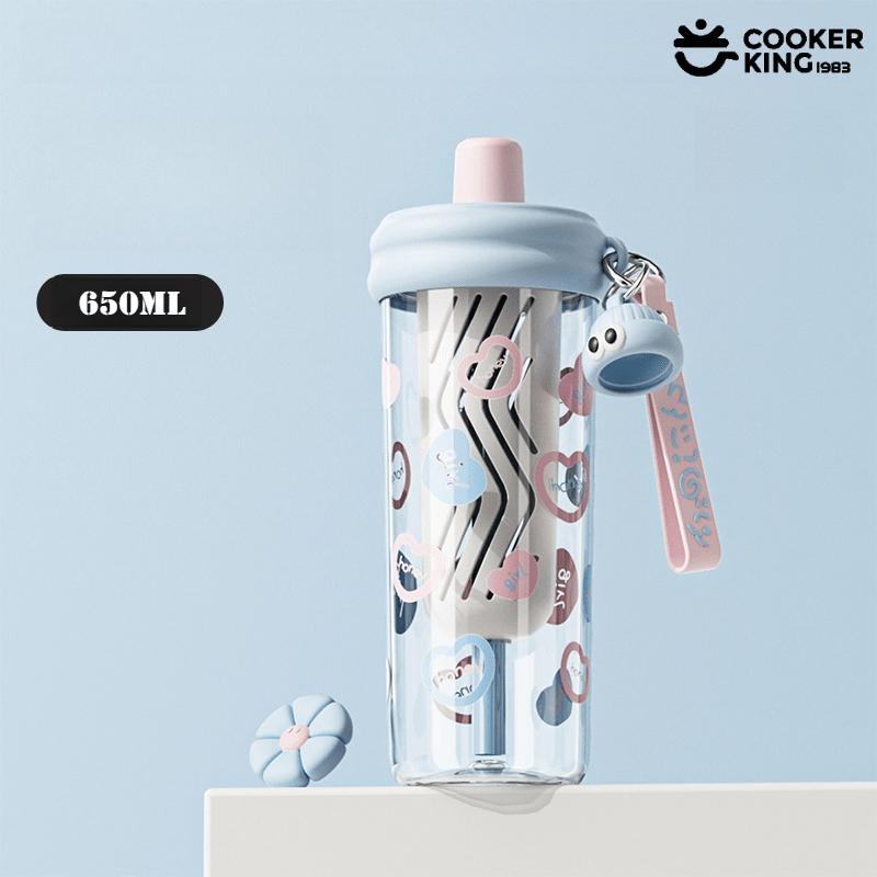

COOKER KING Mini Flower Straw Cup Tritan+PP Large Capacity Portable Cup 650ML Water Bottle Used for Travel and Outings Camping