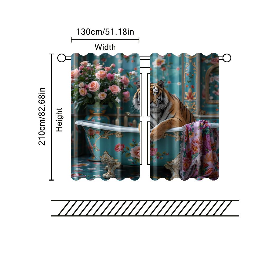 2 Stück Filtervorhänge (Ausgenommen sind Stangen, die ohne Batterien nicht beweglich sind.) Eleganter Tiger in Badewanne zur Verwendung in Schlafzimmern und