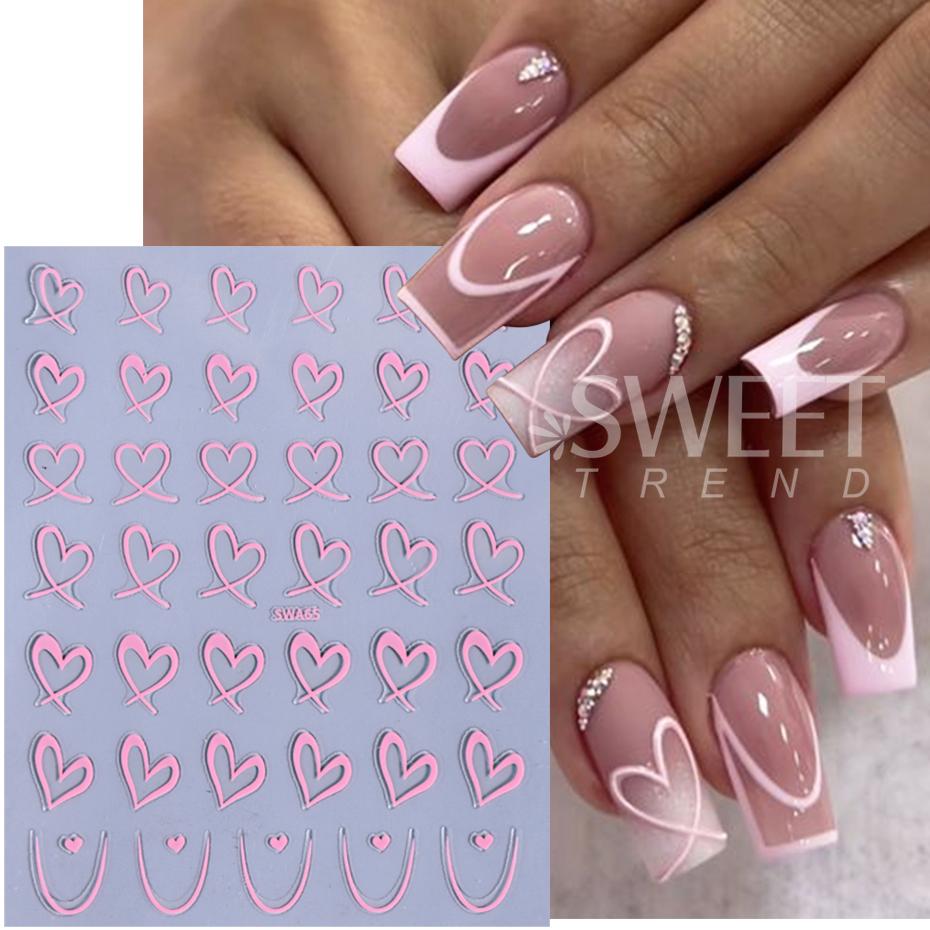 3/4pcs Black White Pink Love Nail Art Stickers 3D Lines Love Nail Decals DIY Adhesive Slider Valentine Manicure Decoration
