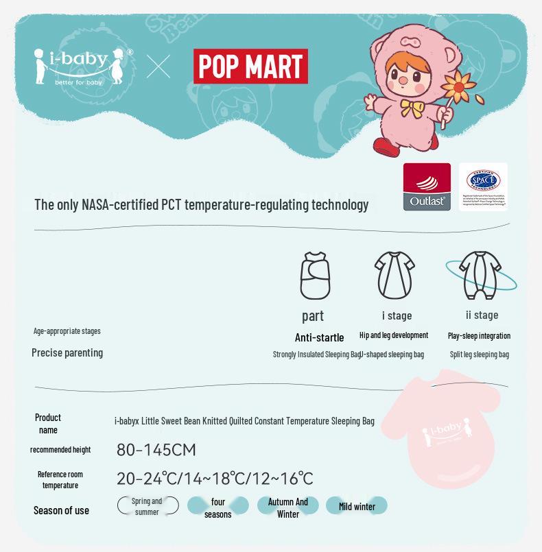 iBaby English Baby Split-Leg Sleeping Bag: Autumn/Winter Pop Mart IP Collab, Knitted & Quilted, Constant Temp Control