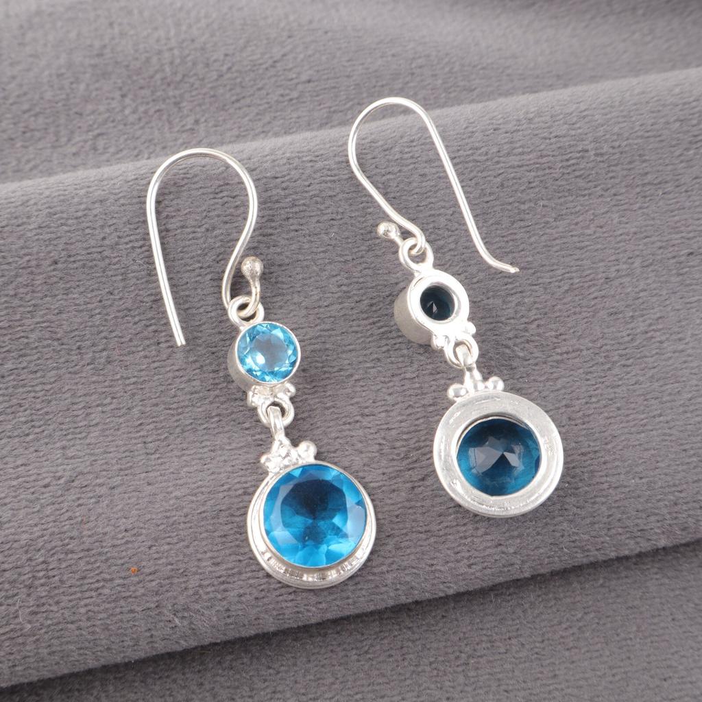 Swiss Blue Topaz Gemstone Earrings 925 Solid Silver Handmade Jewelry For Bridal EE-160-4