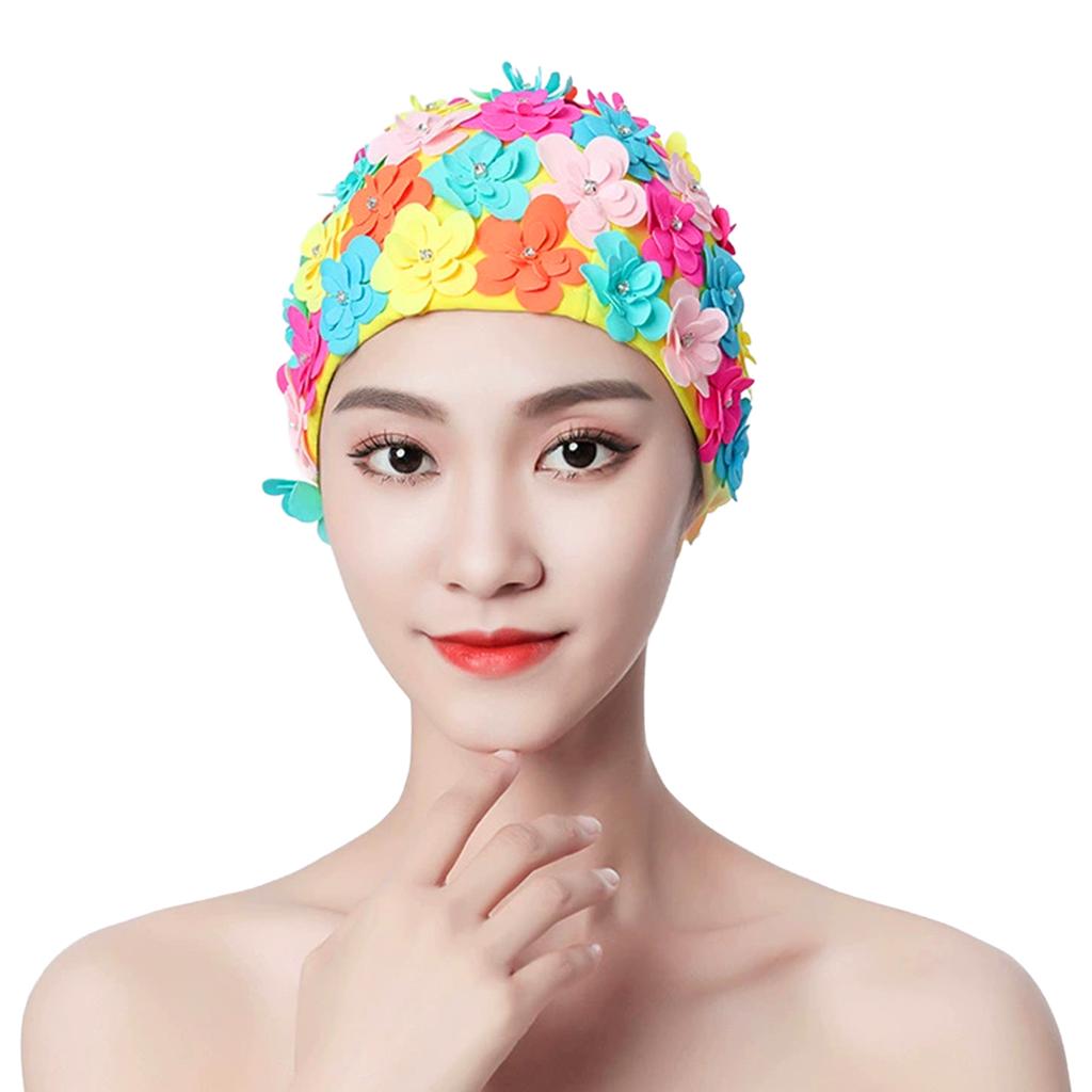 Women Diamond-Pattern Swim Cap Hand-made 3D Sewing for Hot Spring Swimming