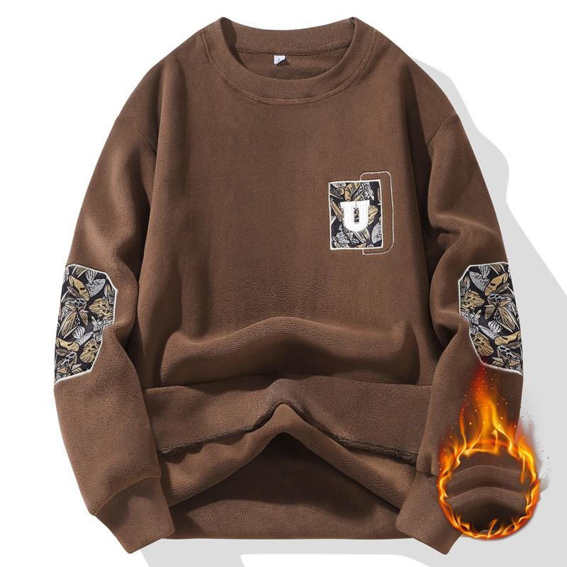 Mens Long Sleeve Fleece Sweatshirt Loose Fit Crewneck Warm Winter Basic Top